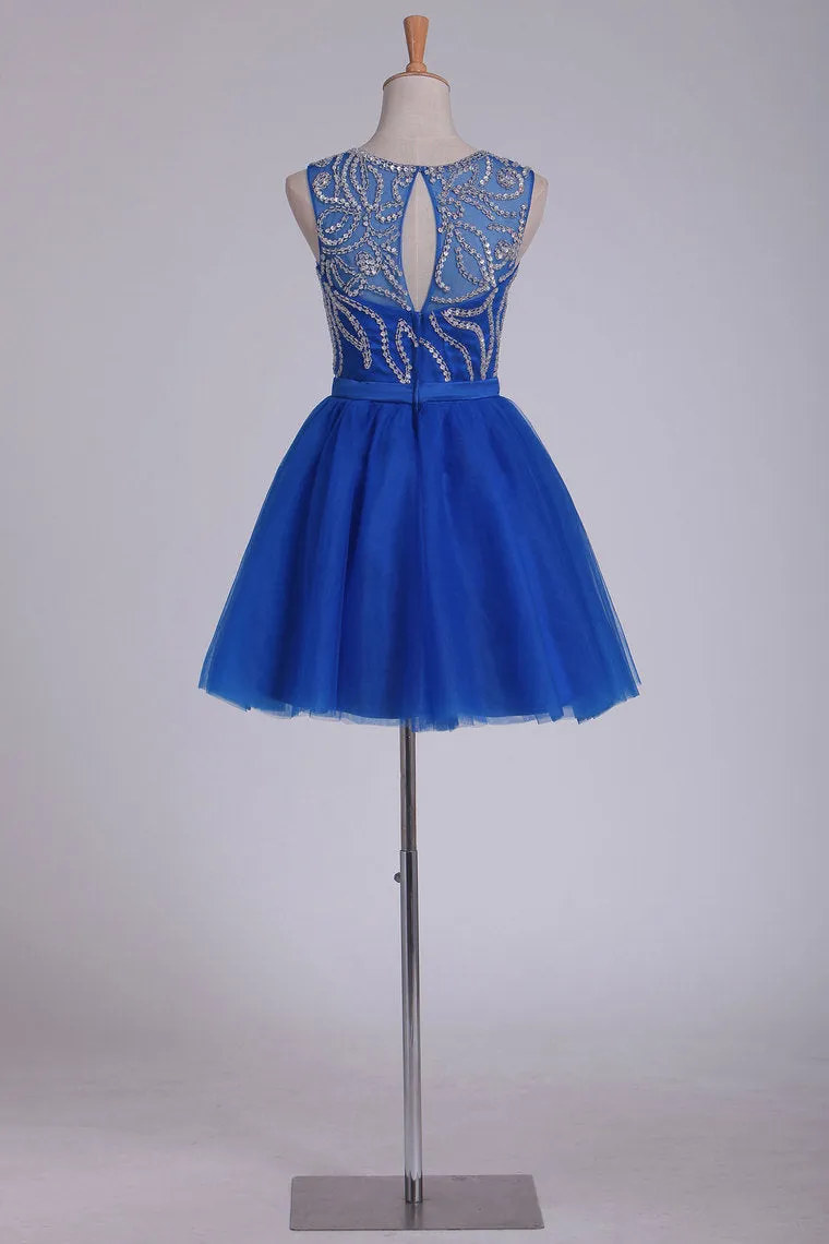 2024 Bateau Beaded Bodice A Line Homecoming Dresses Short/Mini Tulle