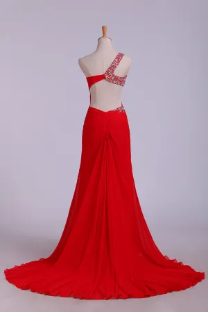 2024 Prom Dresses Red One Shoulder Chiffon