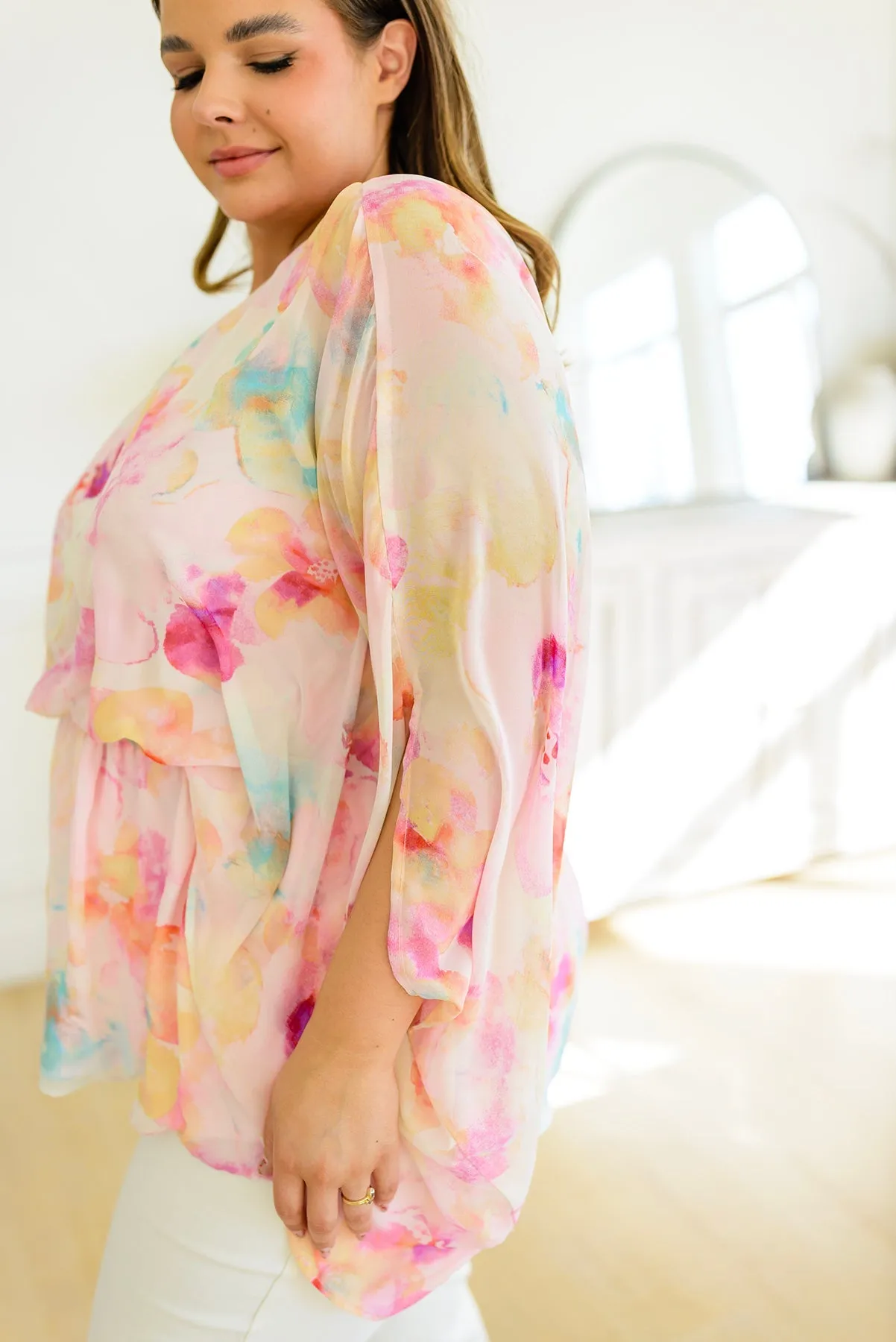 Abstract Drama Floral Peplum Blouse