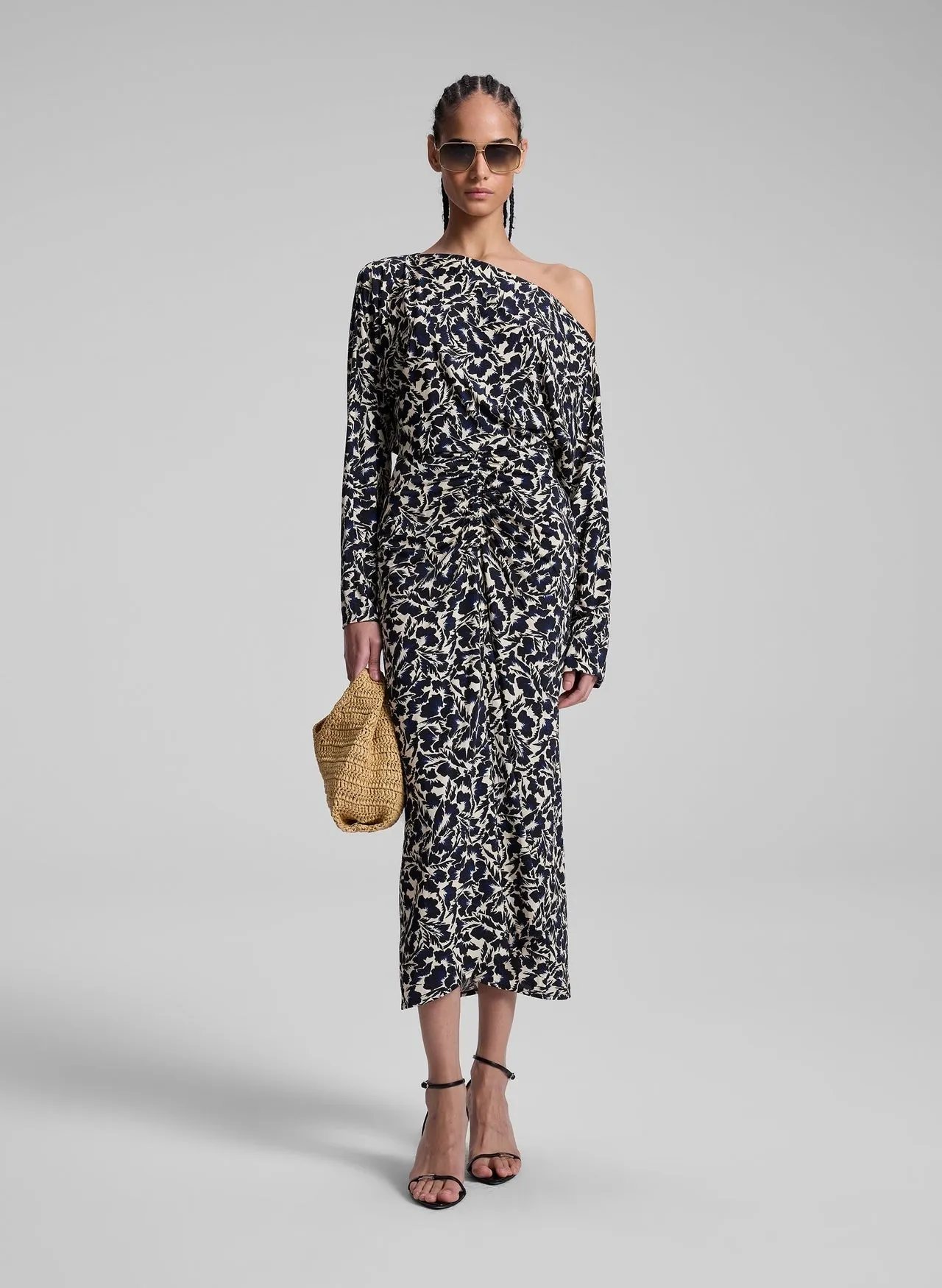 A.L.C. Aurelie Jersey Midi Skirt in. Navy/Cream