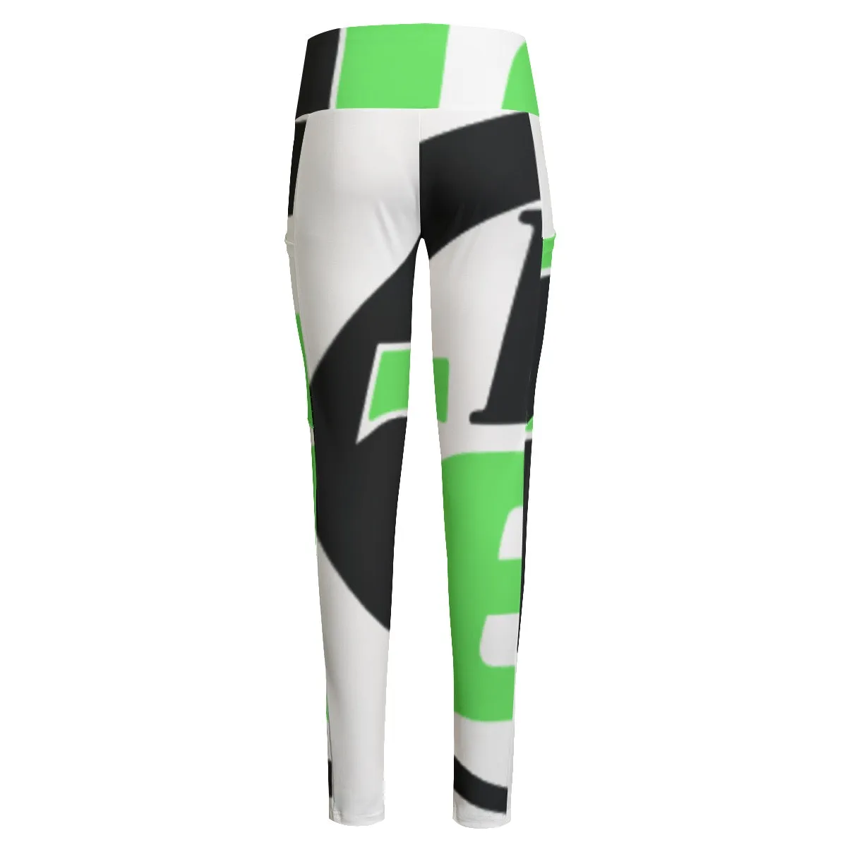 All-Over Print Women's High Waist Leggings With Side Pocket38 black, green, and white print