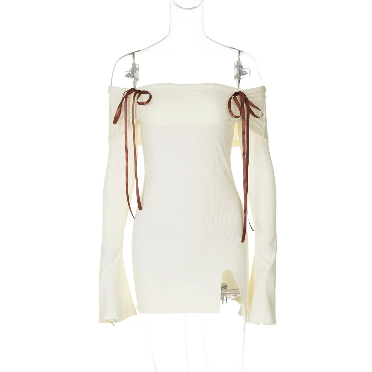 Amozae-Christmas Outfits New Year's Eve Dress Night Out Club Dresses cute winter outfits Marley Off-Shoulder Ribbon Mini Dress