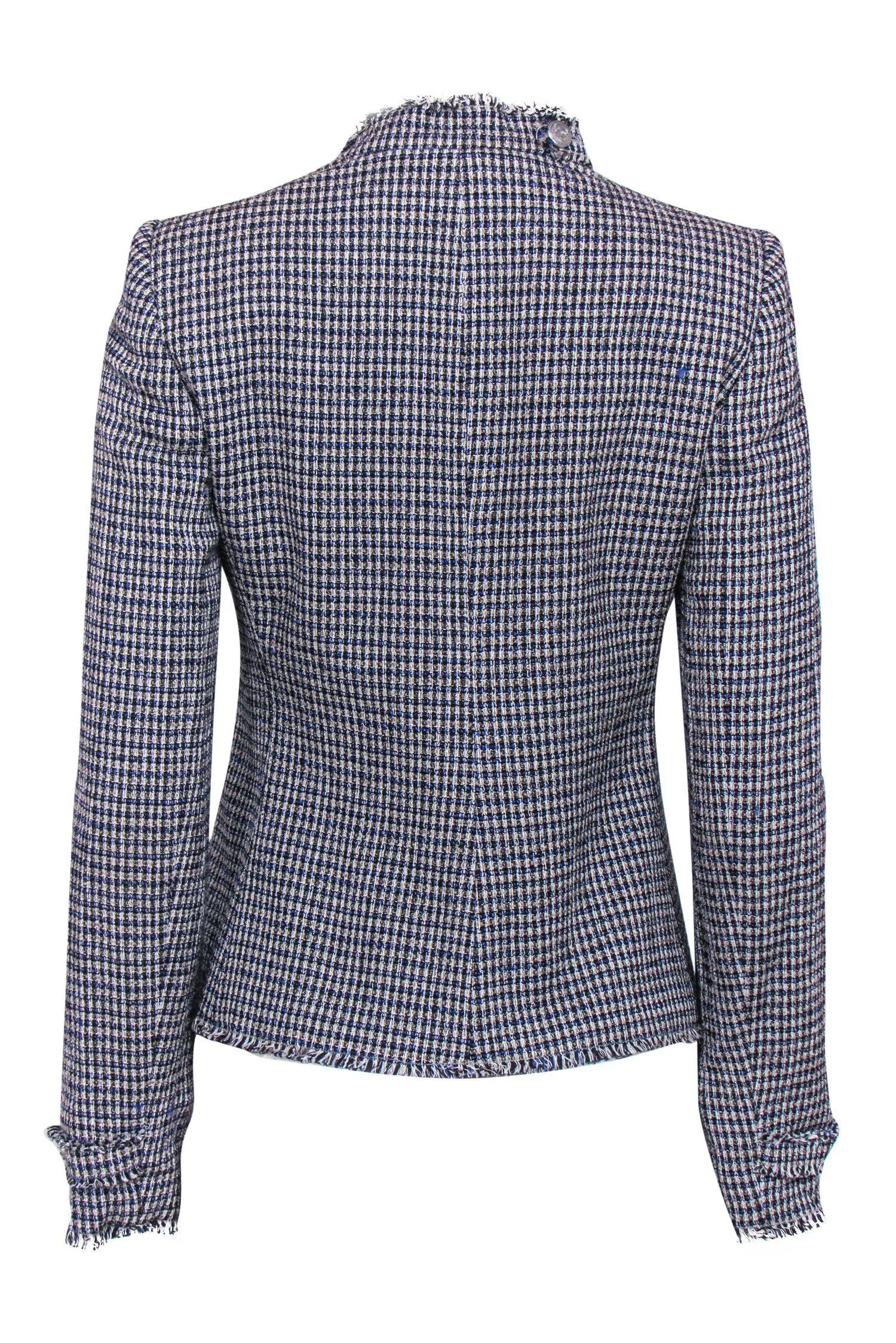 Armani Collezioni - Blue & White Patterned Tweed Jacket w/ Anchor Buttons Sz 6