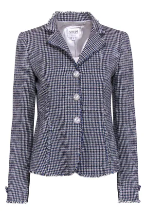 Armani Collezioni - Blue & White Patterned Tweed Jacket w/ Anchor Buttons Sz 6