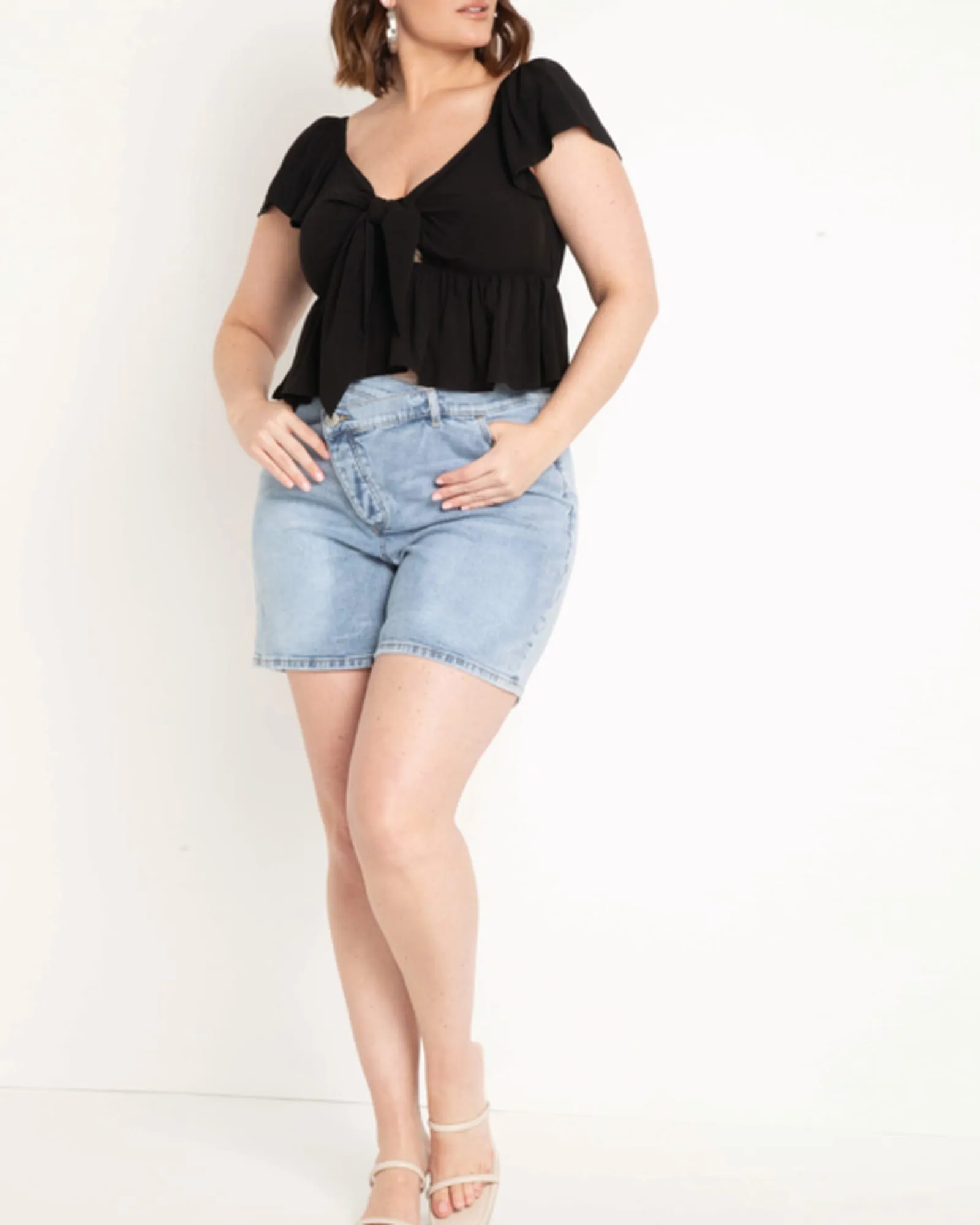Bella Tie Front Peplum Top | Totally Black