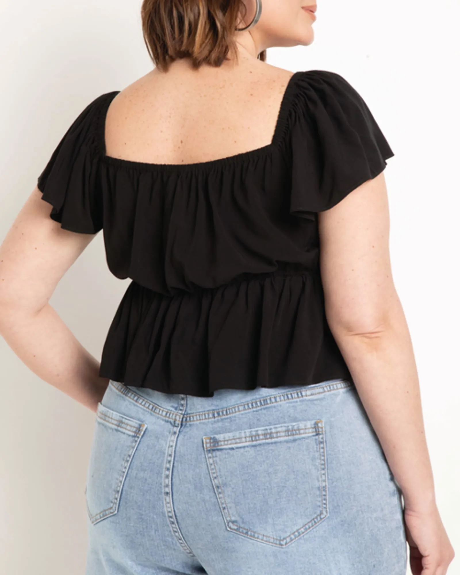 Bella Tie Front Peplum Top | Totally Black