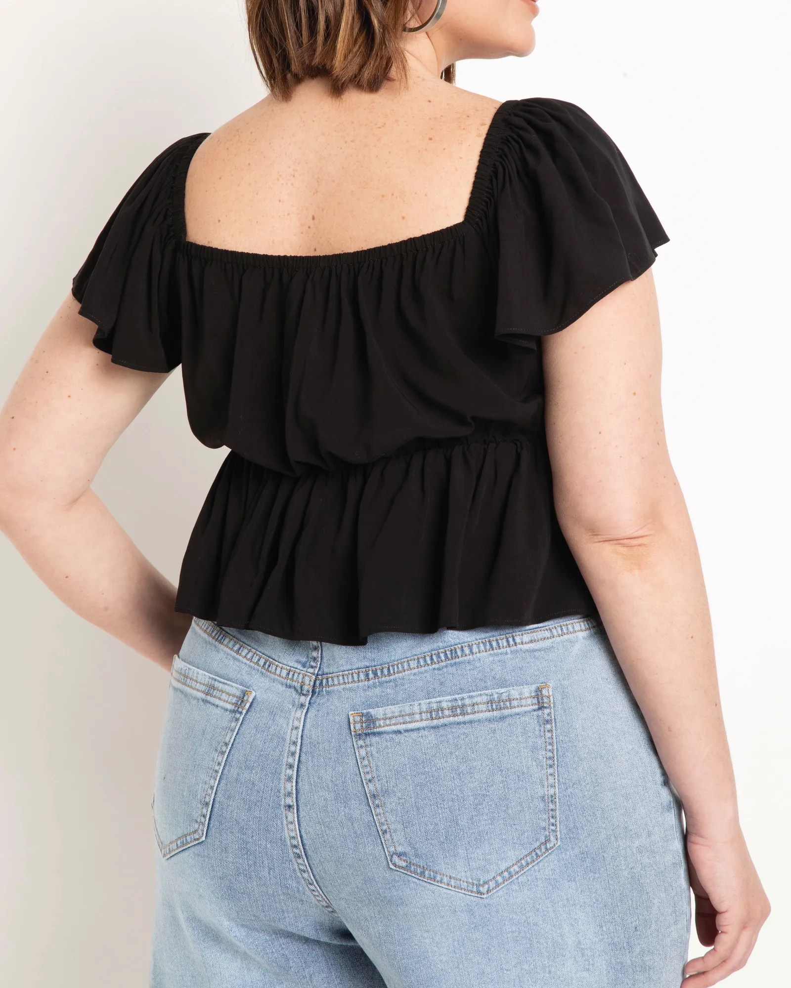Bella Tie Front Peplum Top | Totally Black