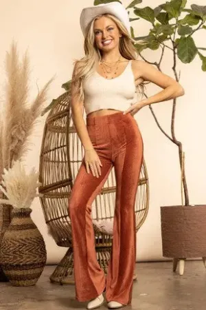 Bronze Velvet Flare Bell Bottom Pants