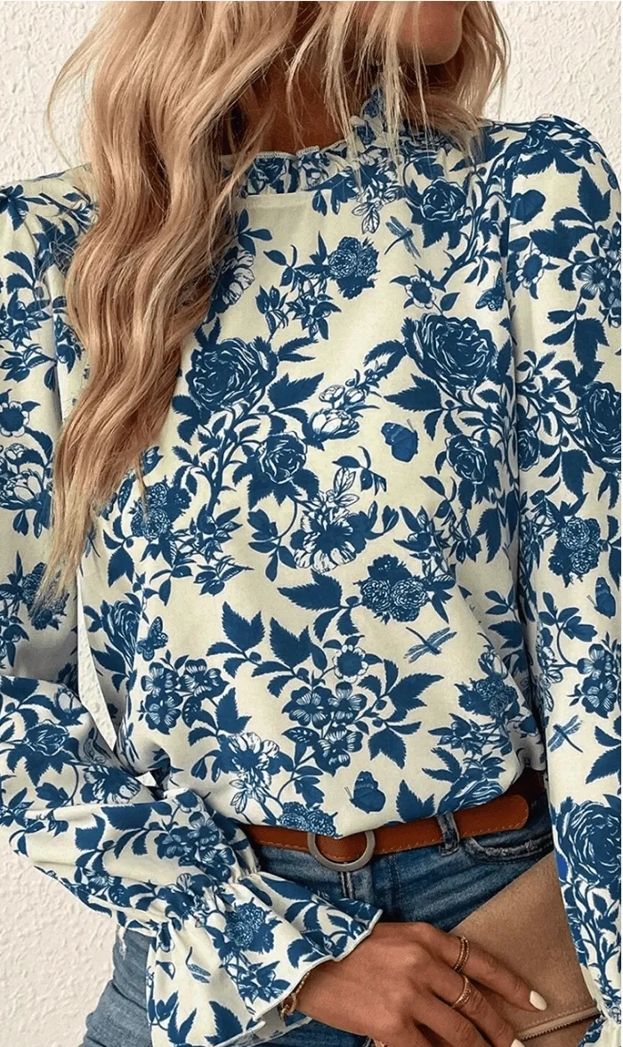Burke Floral Flounce Sleeve Blouse