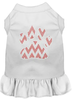 Candy Cane Chevron Paw Rhinestone Dog Dress White Xs (8)