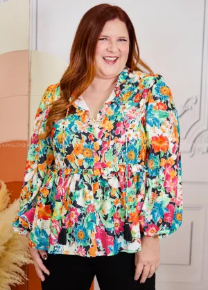 Carry Me Away Floral Peplum Blouse