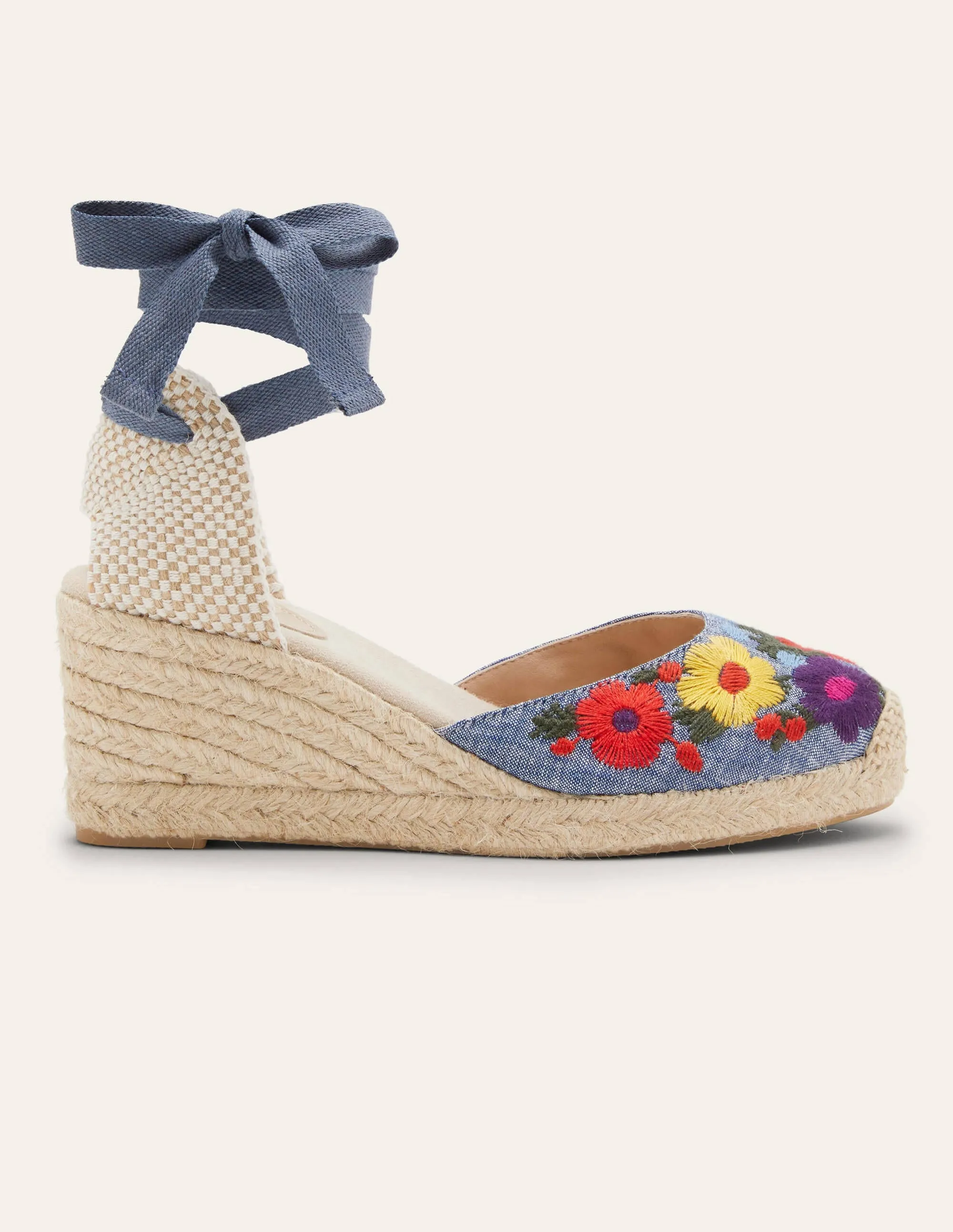 Cassie Espadrille Wedge-Chambray Embroidery
