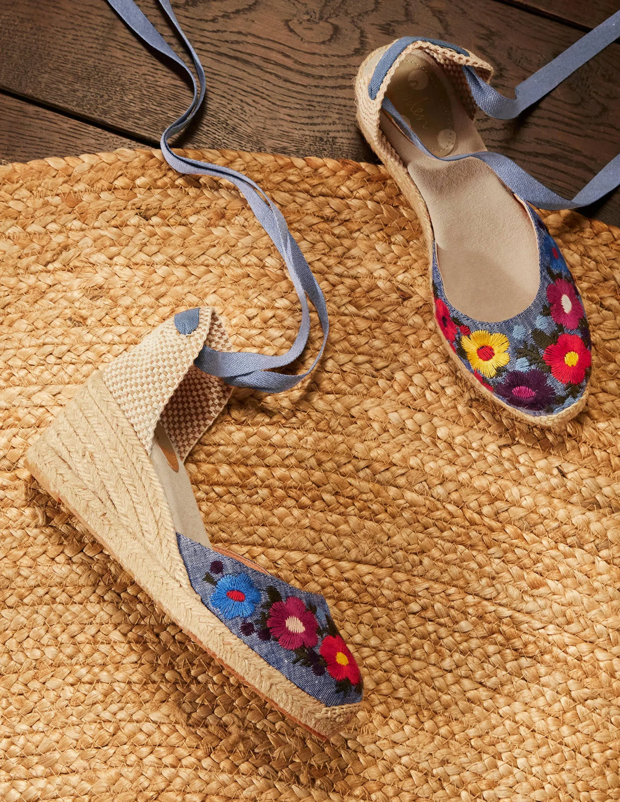 Cassie Espadrille Wedge-Chambray Embroidery