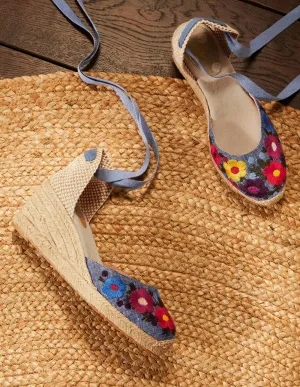 Cassie Espadrille Wedge-Chambray Embroidery