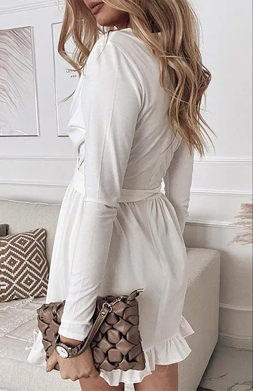 Chic V-Neck Lace-Up Dress with Elegant Detailing