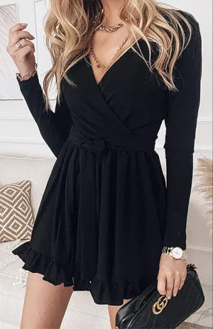 Chic V-Neck Lace-Up Dress with Elegant Detailing