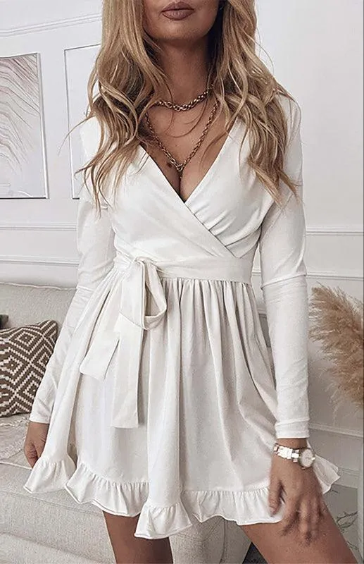 Chic V-Neck Lace-Up Dress with Elegant Detailing