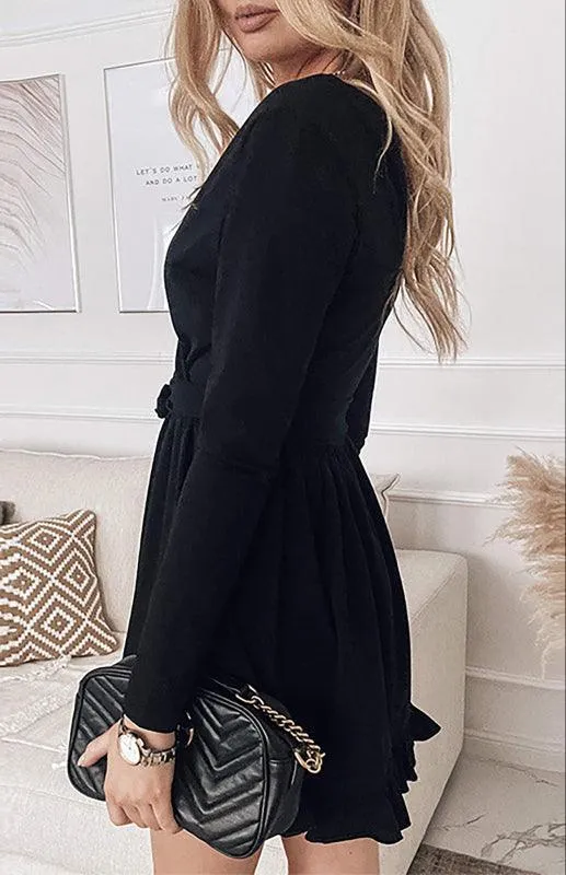 Chic V-Neck Lace-Up Dress with Elegant Detailing