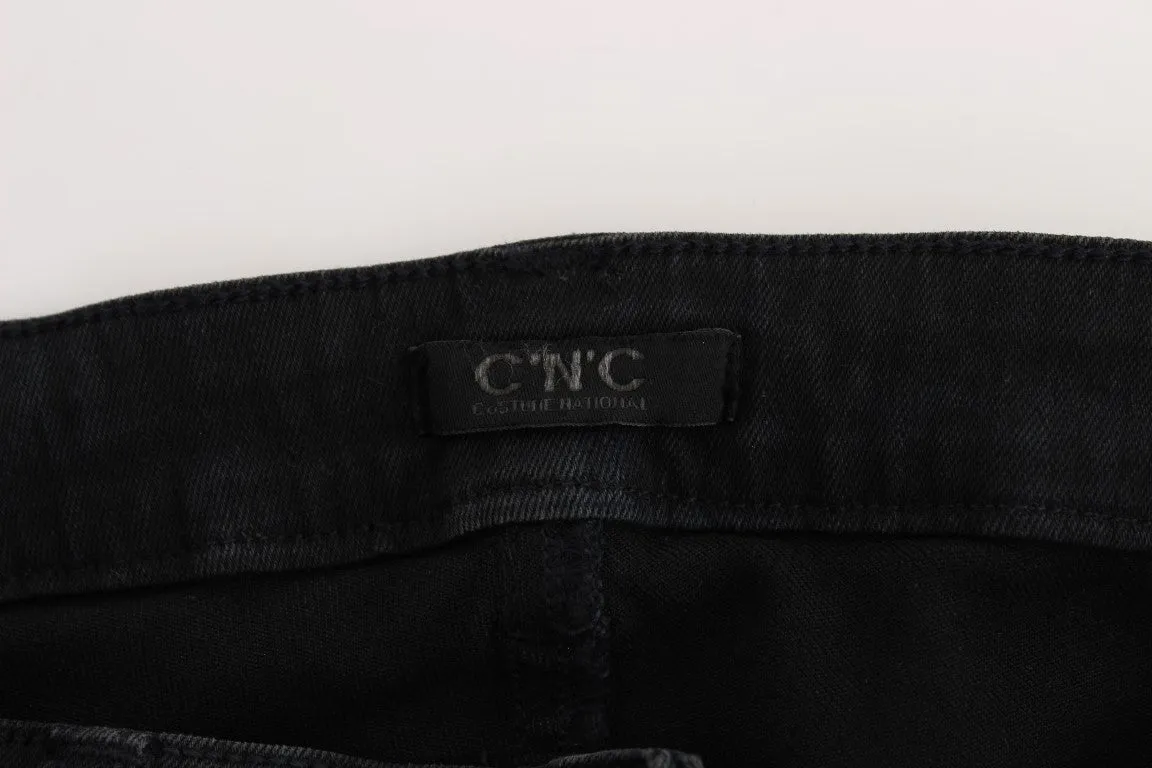 Costume National Sleek Slim Fit Designer Jeans in Classic Black