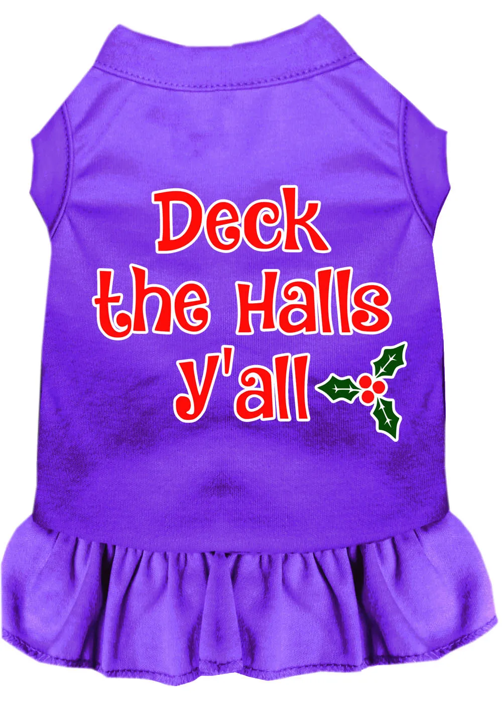 Deck The Halls Y'all Screen Print Dog Dress Purple Sm