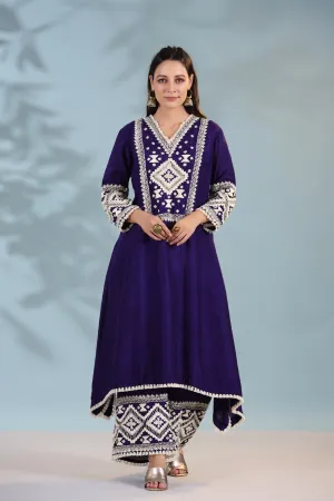 Deep Purple Kashmiri Embroidered Kurta with Palazzo