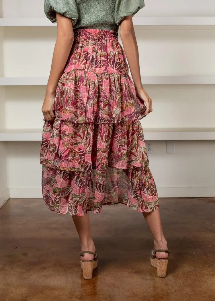 Elan Cat Ba Palm Print Tiered Midi Skirt-***FINAL SALE***