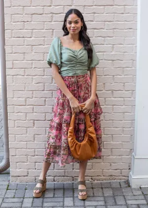 Elan Cat Ba Palm Print Tiered Midi Skirt-***FINAL SALE***