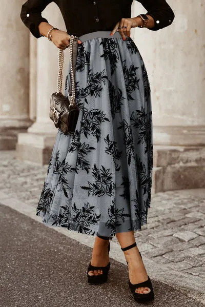 Elena Embroidered Floral Chiffon Maxi Skirt