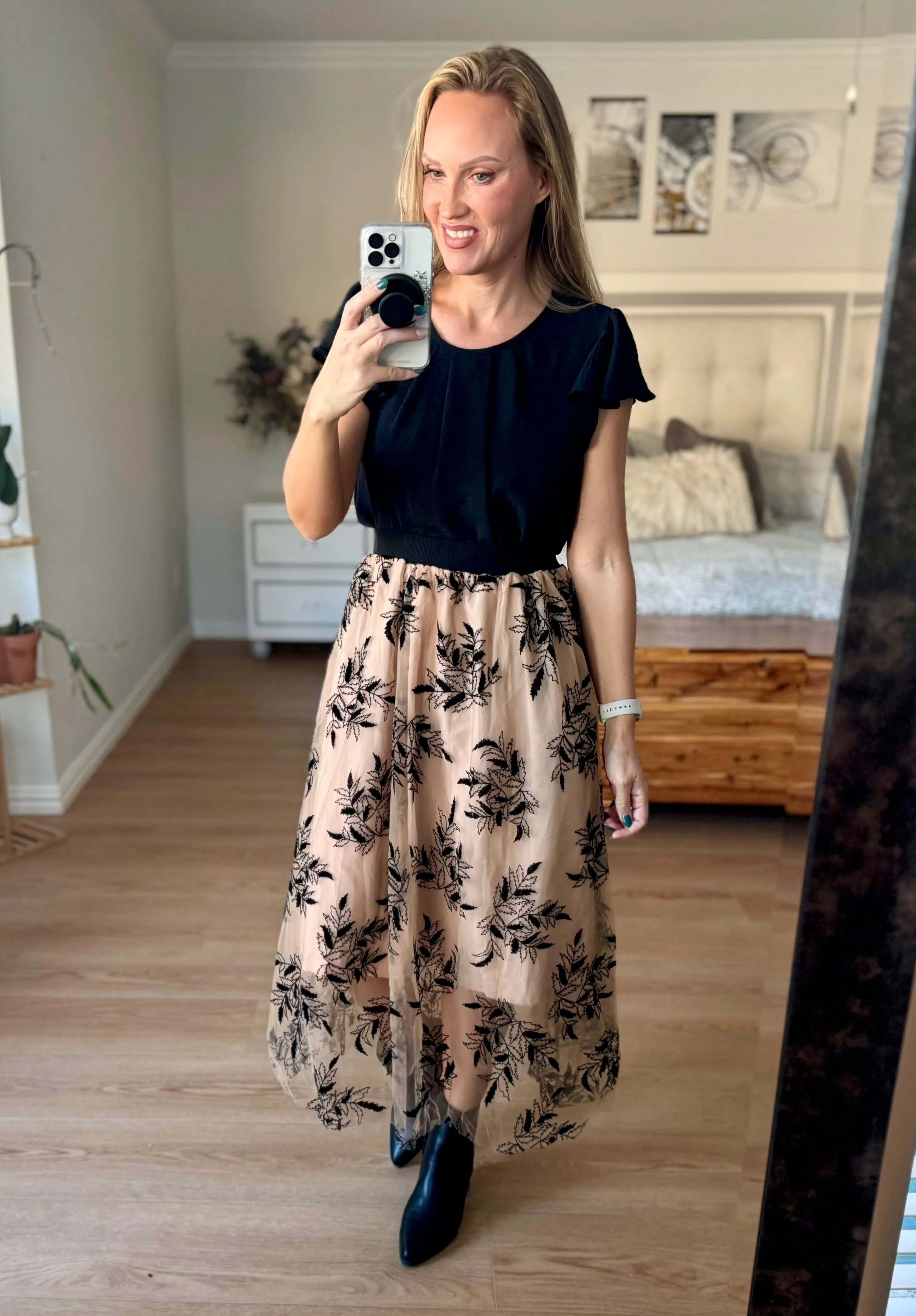 Elena Embroidered Floral Chiffon Maxi Skirt