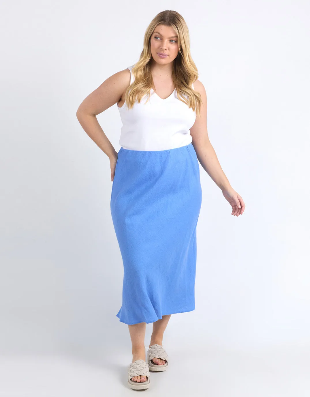 Eleni Linen Skirt - Cerulean Blue