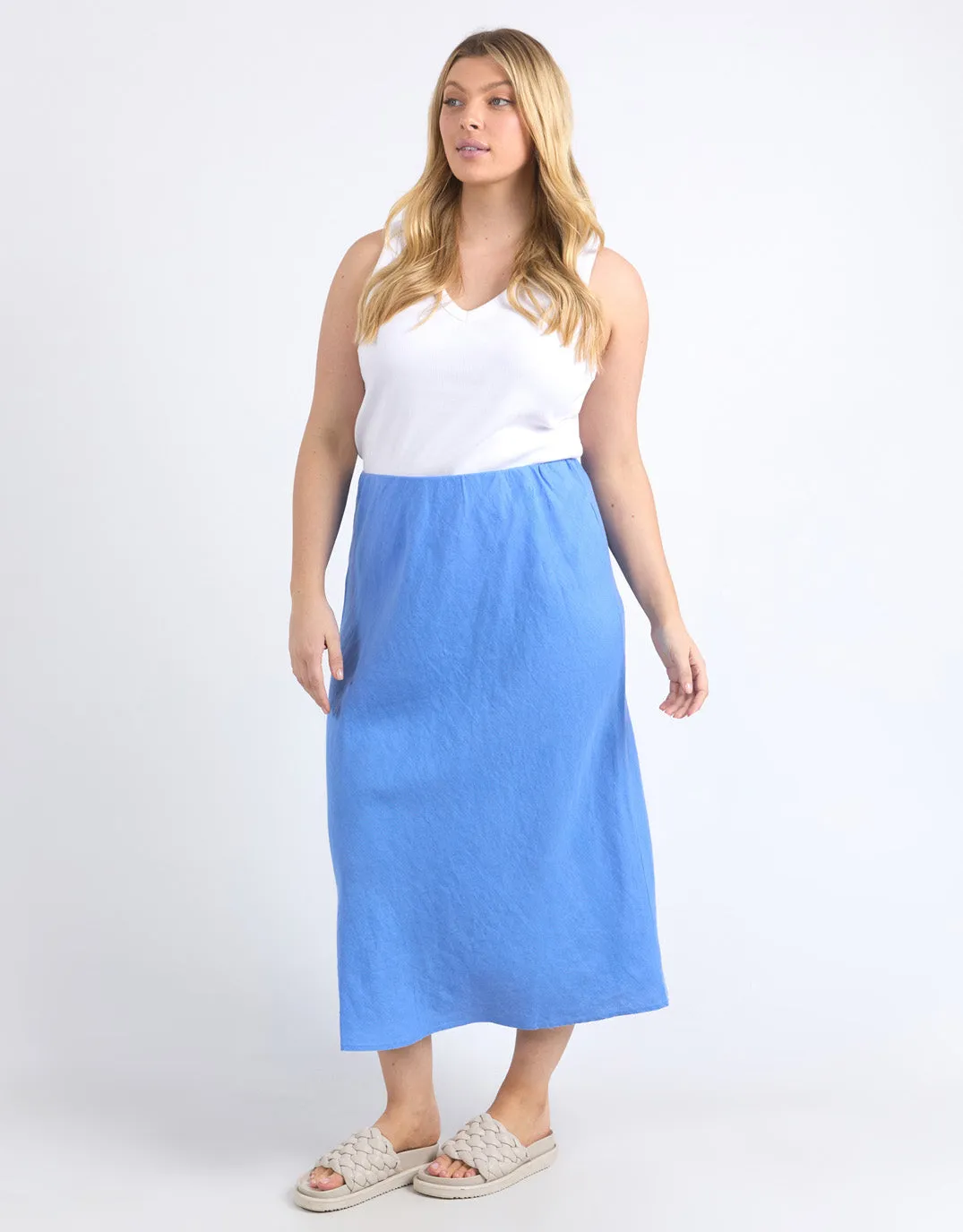 Eleni Linen Skirt - Cerulean Blue