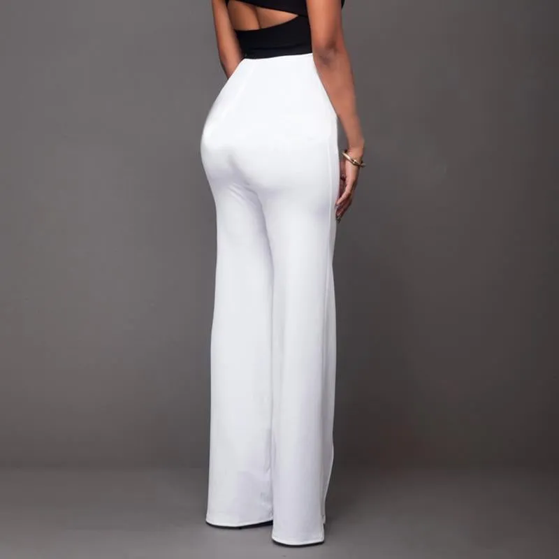 Fashion Slim Button High Waist Women Flare Pants