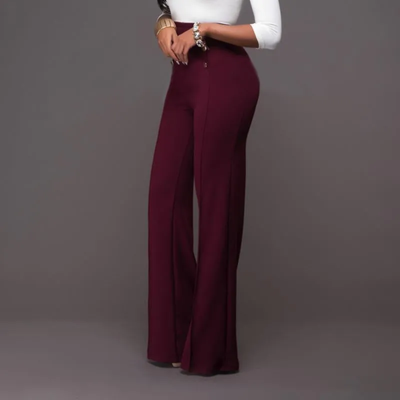 Fashion Slim Button High Waist Women Flare Pants