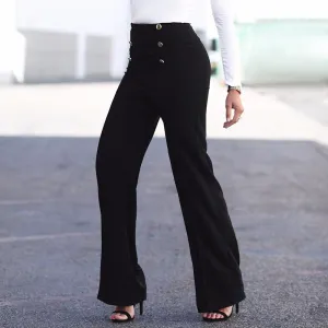Fashion Slim Button High Waist Women Flare Pants