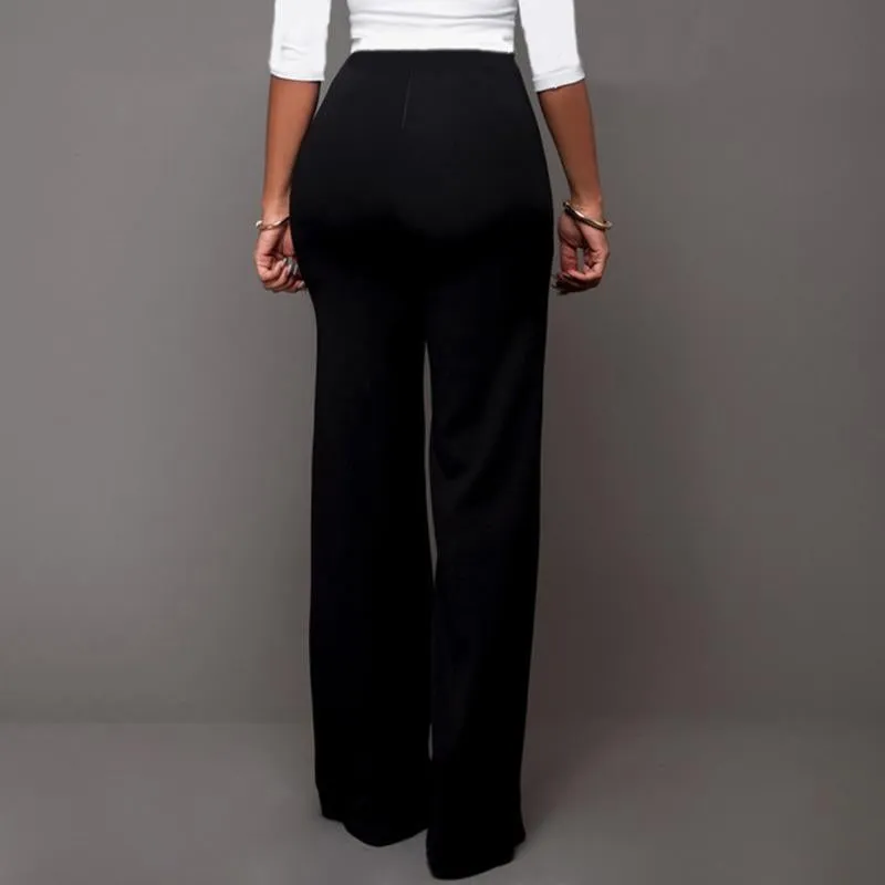 Fashion Slim Button High Waist Women Flare Pants