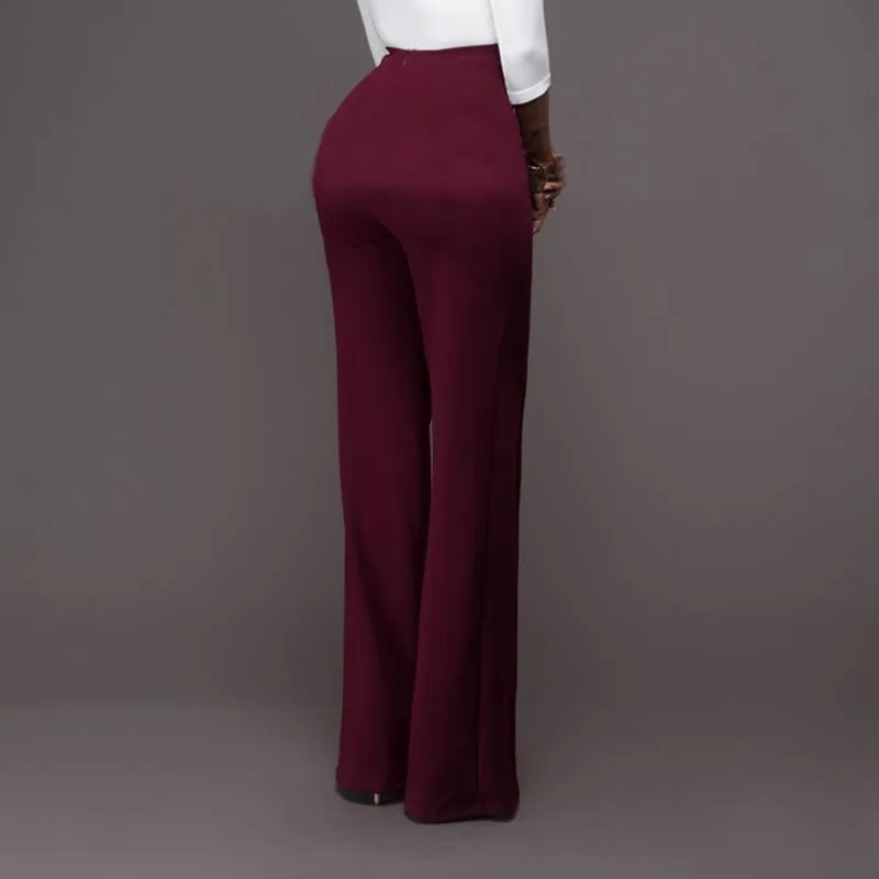 Fashion Slim Button High Waist Women Flare Pants