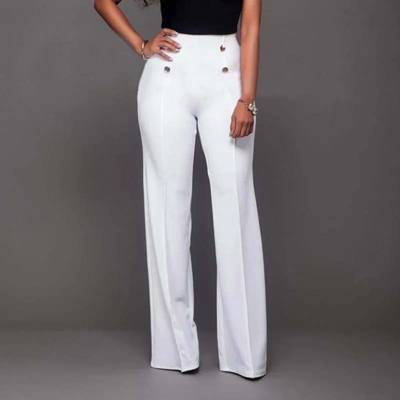 Fashion Slim Button High Waist Women Flare Pants