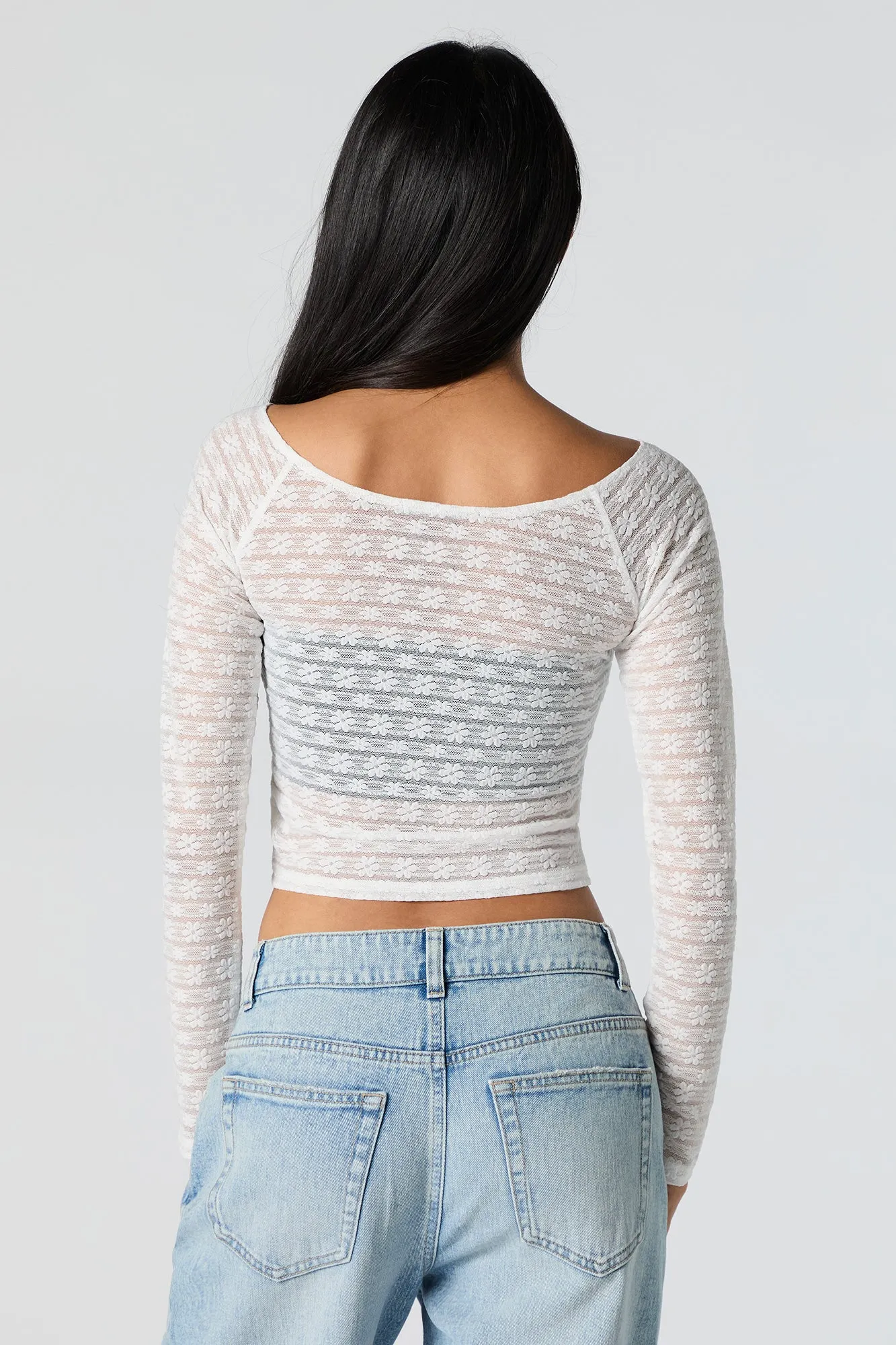 Floral Lace Long Sleeve Crop Top