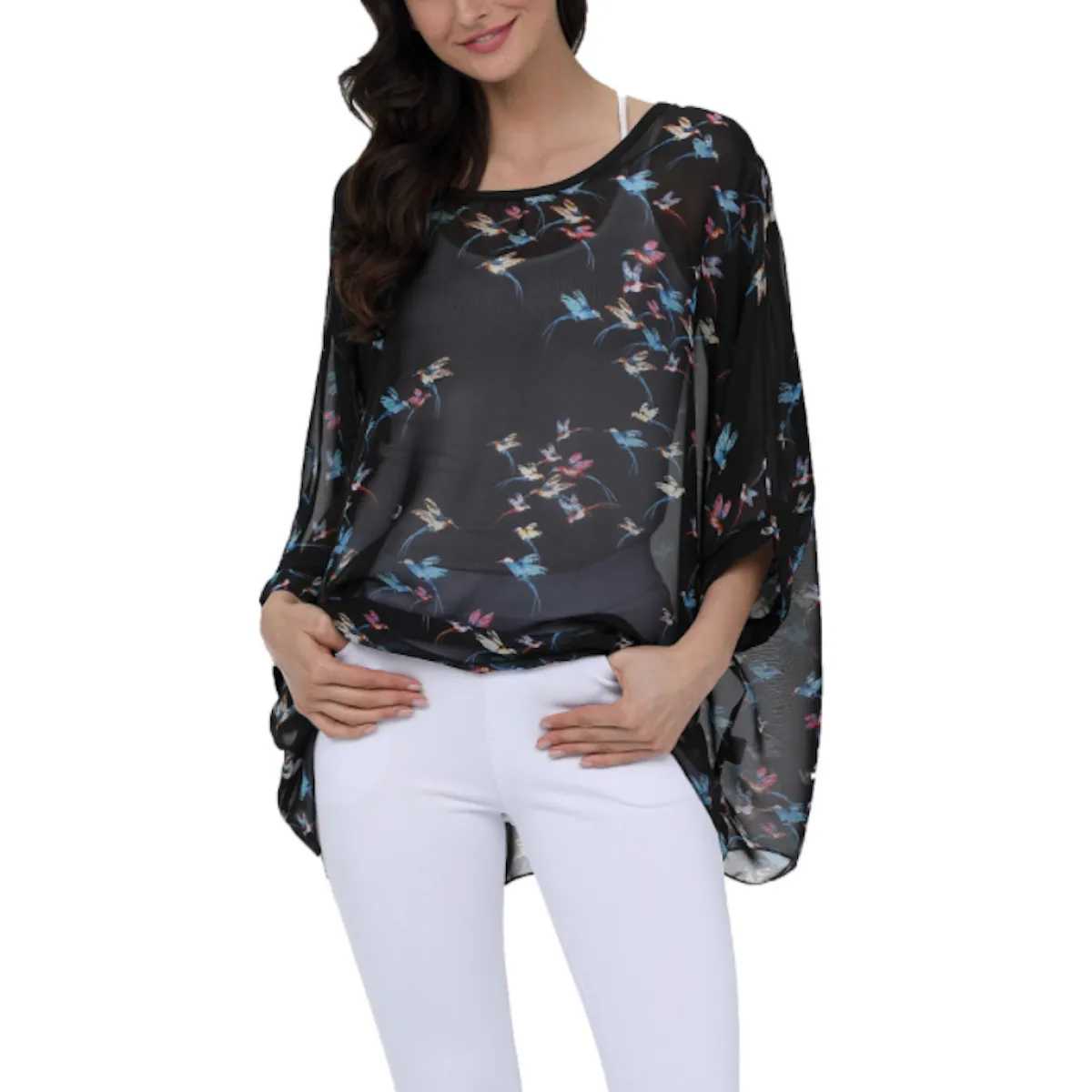 Flying Bird Print Chiffon Top | CozyCouture®