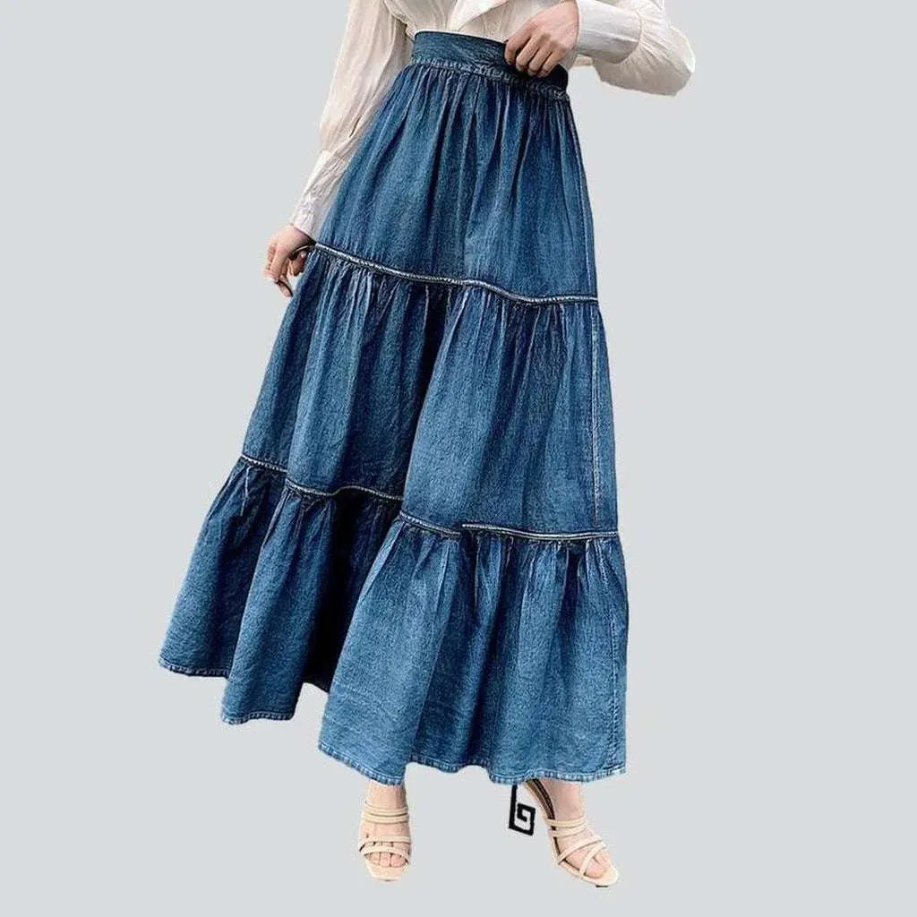 Frills long jeans skirt