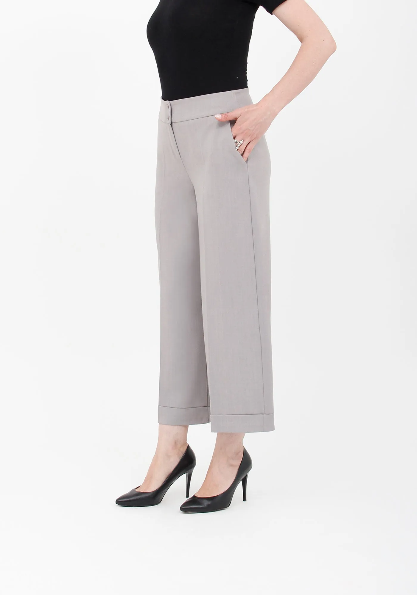 G-Line Light Grey Wide Leg Cropped Pants