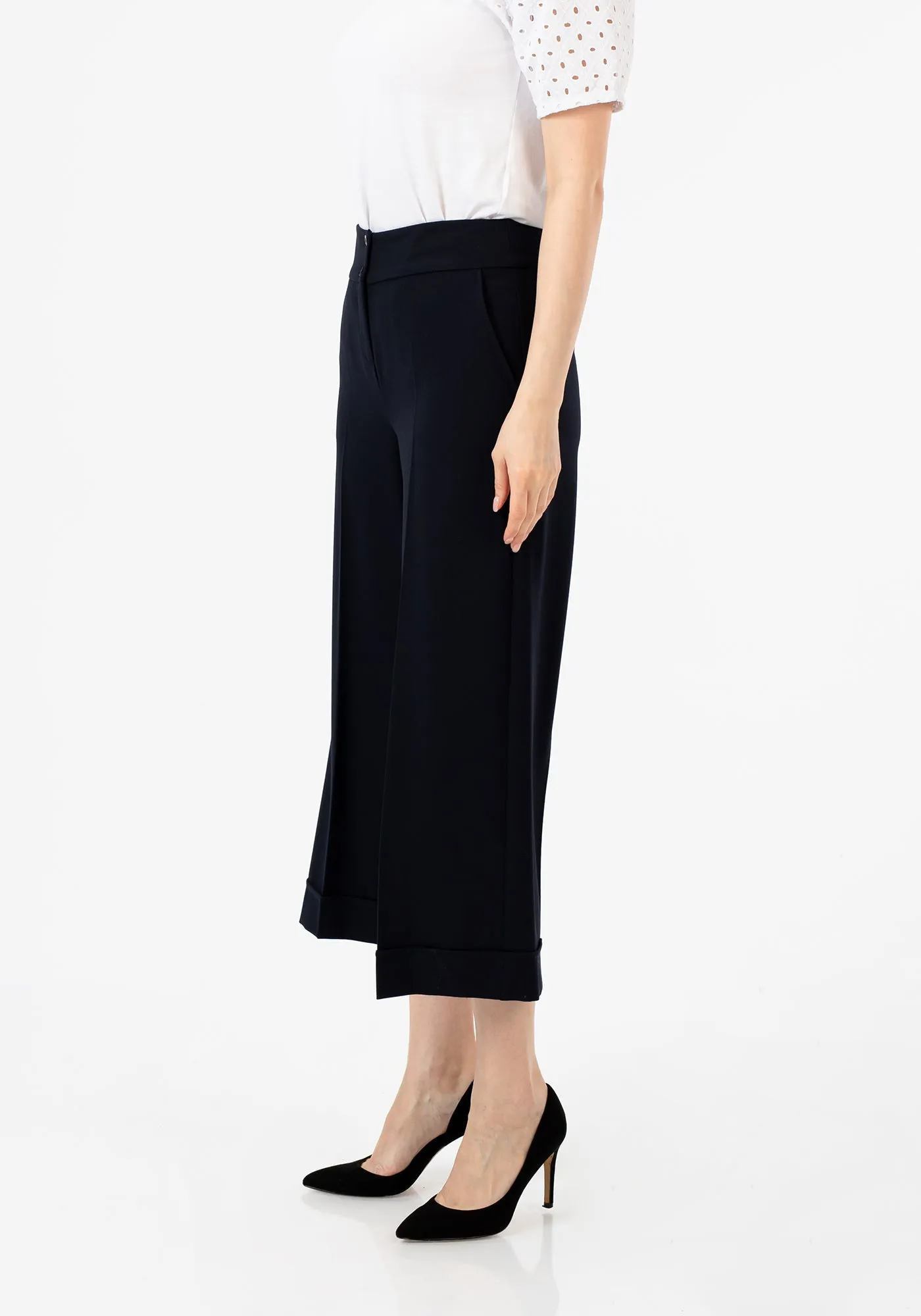 G-Line Navy Blue Wide Leg Cropped Pants