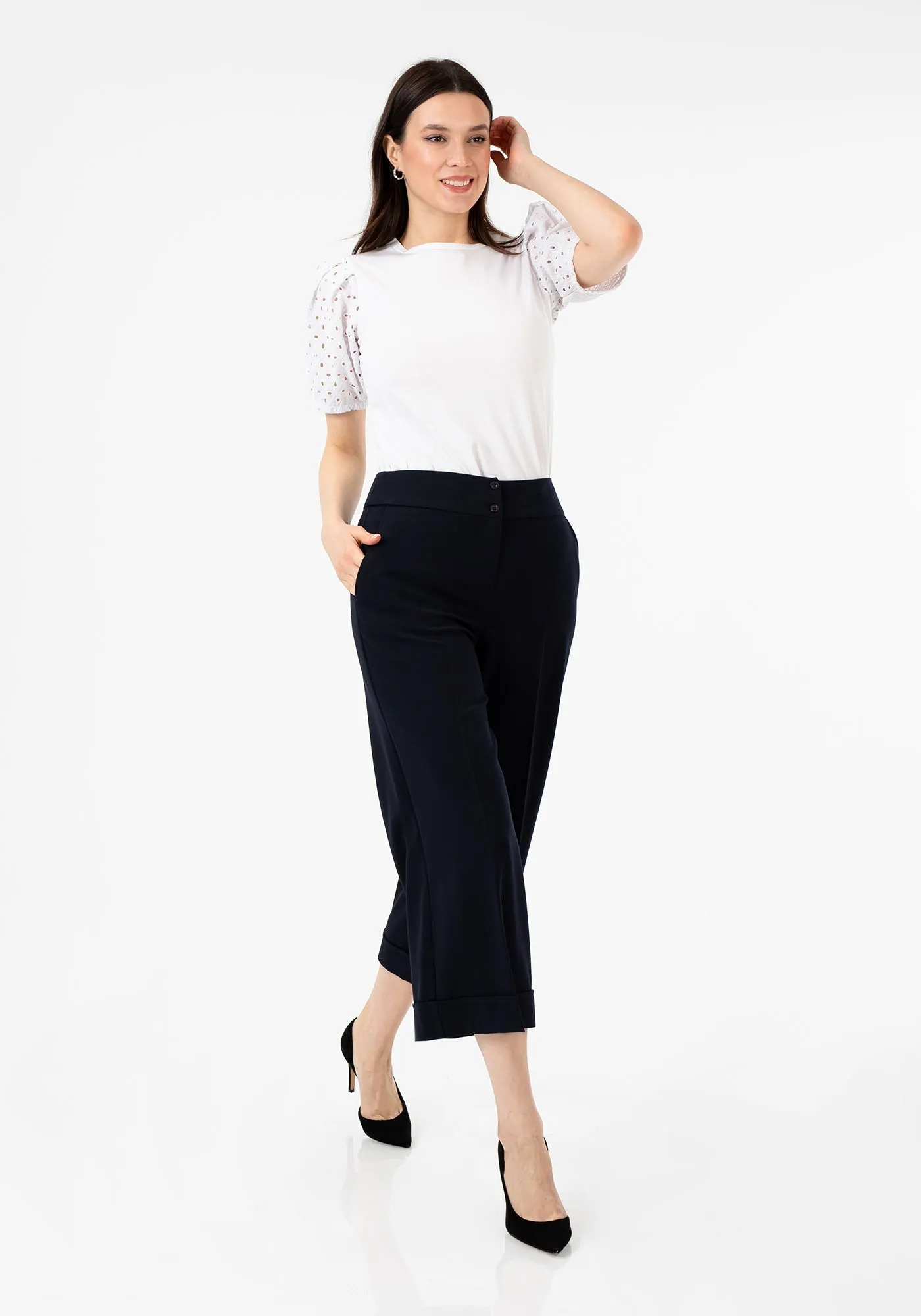 G-Line Navy Blue Wide Leg Cropped Pants