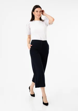 G-Line Navy Blue Wide Leg Cropped Pants