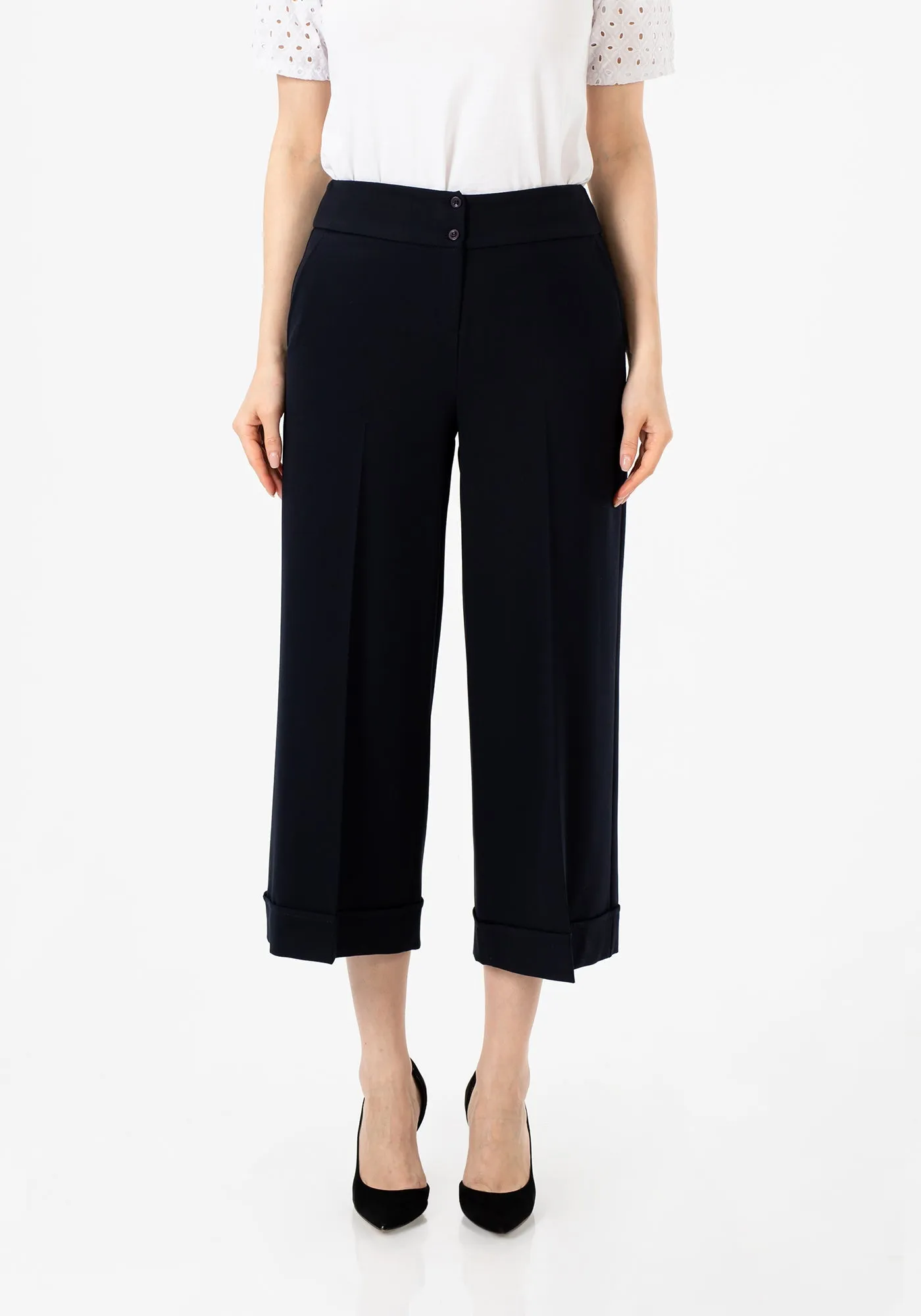 G-Line Navy Blue Wide Leg Cropped Pants