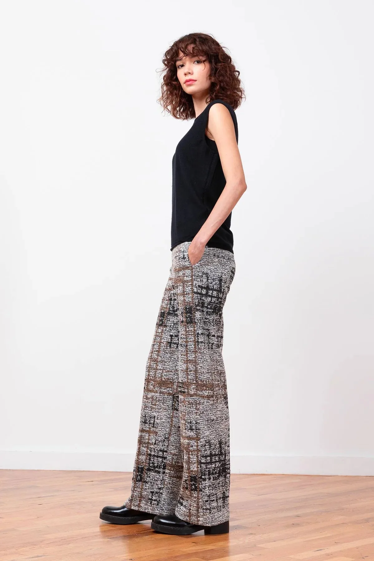 Georges Wide Leg Boucle Pant | Black