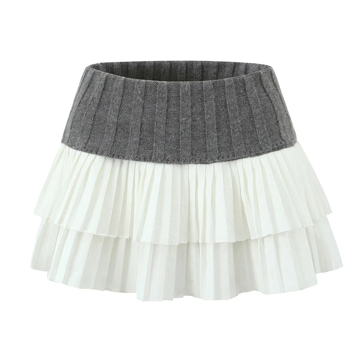 Girlary 2024 Summer Mini Skirts Women Kawaii Sweater Skirts Y2k Clothes Pleated Skirts for Woman Color Block High Waisted Skirts Knitted