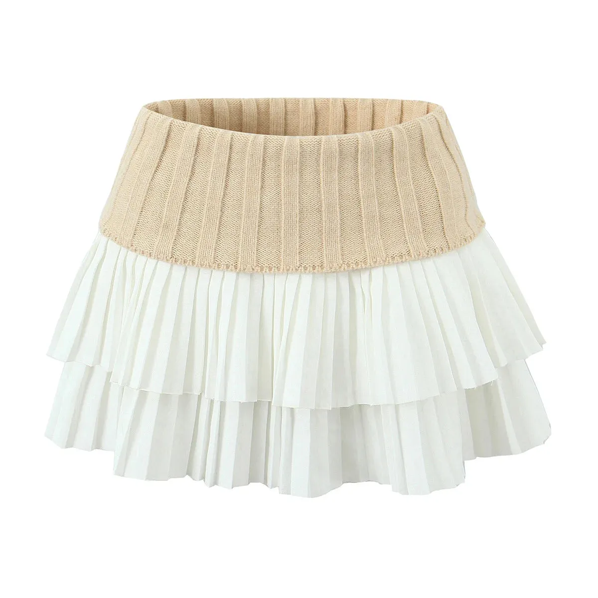 Girlary 2024 Summer Mini Skirts Women Kawaii Sweater Skirts Y2k Clothes Pleated Skirts for Woman Color Block High Waisted Skirts Knitted