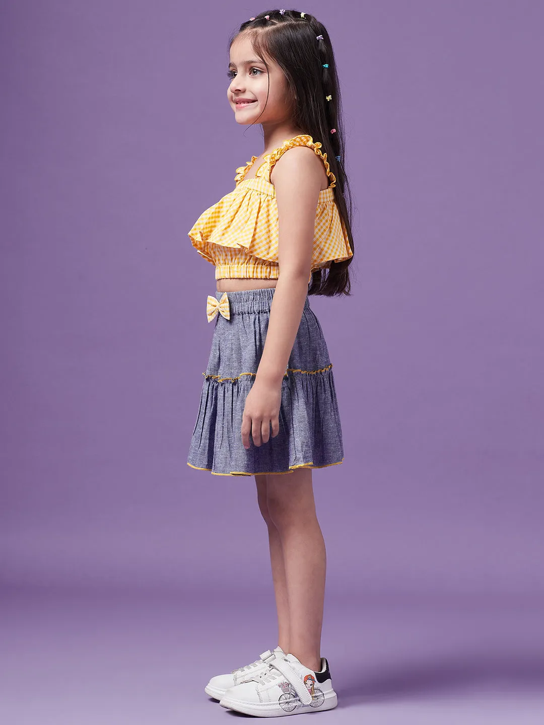 Girls Checked Top With Skirt