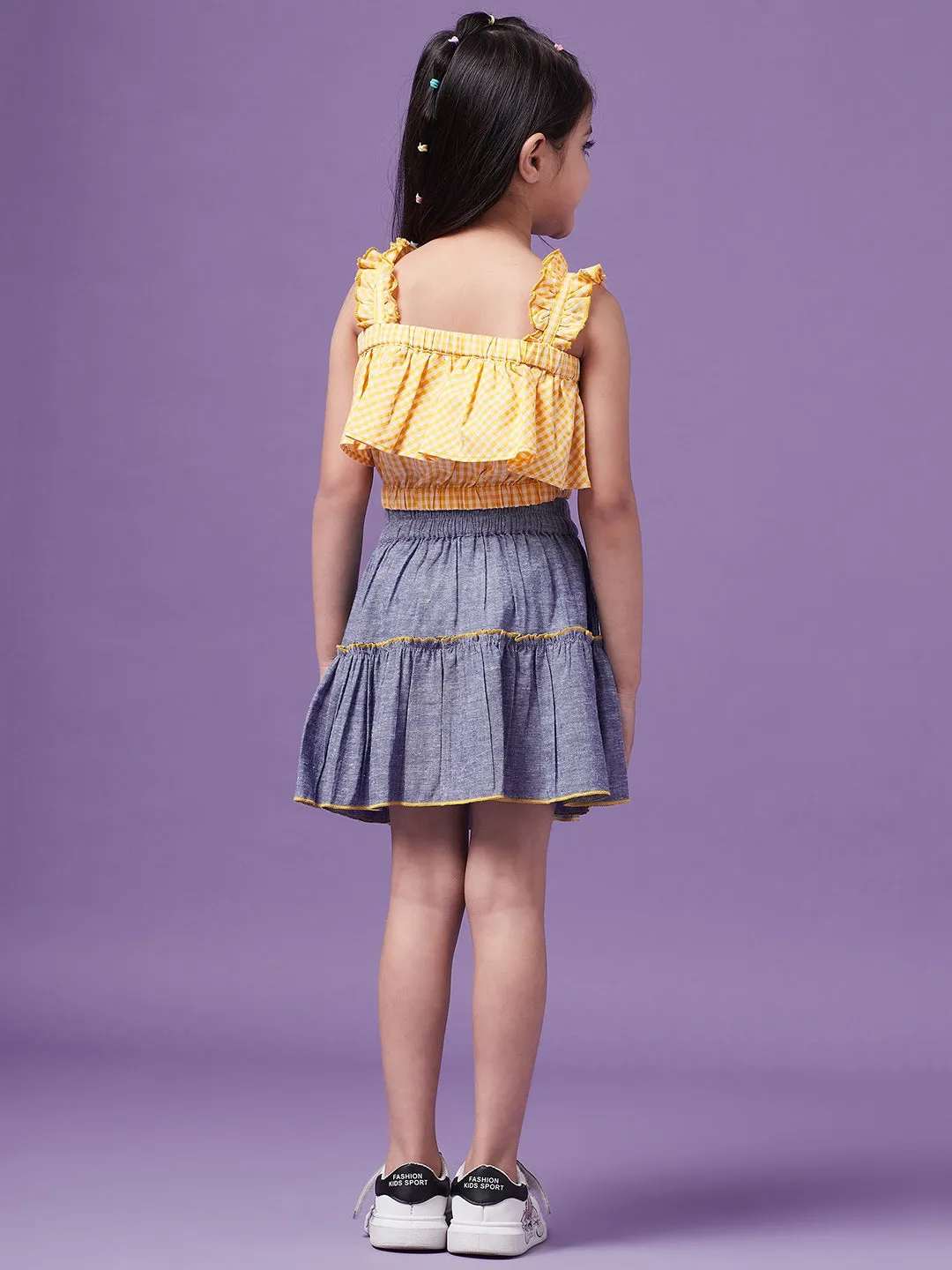 Girls Checked Top With Skirt